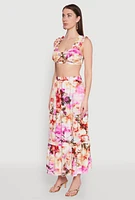 Womens Ruffle Sleeve Floral Print Bralette, Multi,