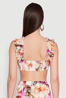 Womens Ruffle Sleeve Floral Print Bralette, Multi,