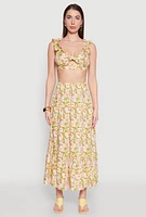 Womens High Waisted Floral Print Tiered Skirt, Multi,
