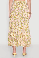 Womens High Waisted Floral Print Tiered Skirt, Multi,