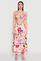 Womens High Waisted Floral Print Tiered Skirt, Multi, Size S