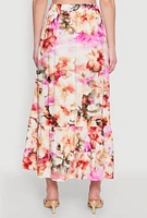 Womens High Waisted Floral Print Tiered Skirt, Multi, Size S