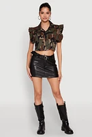 Womens Flutter Sleeve Camo Cropped Jacket, Multi,