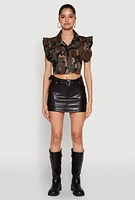 Womens Flutter Sleeve Camo Cropped Jacket, Multi,