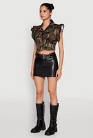 Womens Flutter Sleeve Camo Cropped Jacket, Multi,