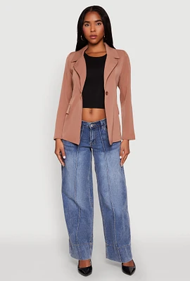 Womens Padded Shoulder One Button Blazer, S