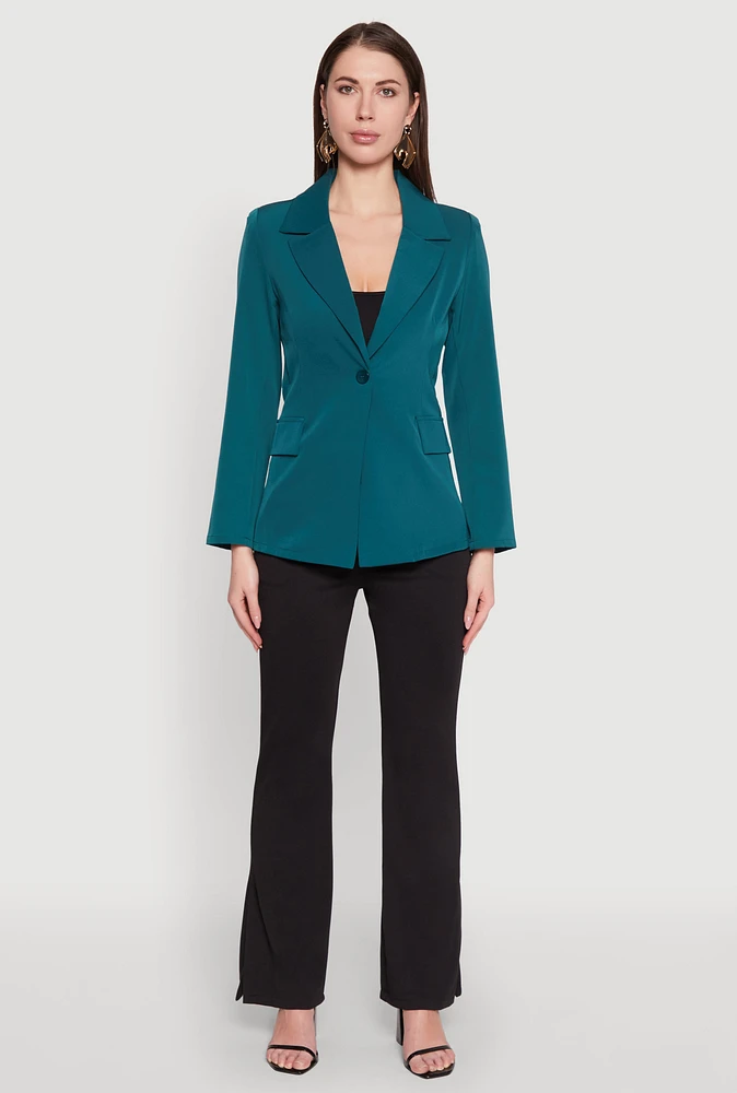 Womens Padded Shoulder One Button Blazer, Green, Size L