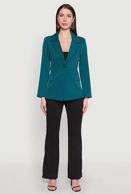 Womens Padded Shoulder One Button Blazer, Green, Size L