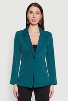 Womens Padded Shoulder One Button Blazer, Green, Size L