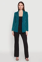 Womens Padded Shoulder One Button Blazer, Green, Size L