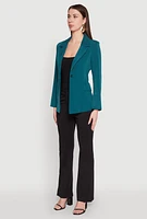 Womens Padded Shoulder One Button Blazer, Green, Size L