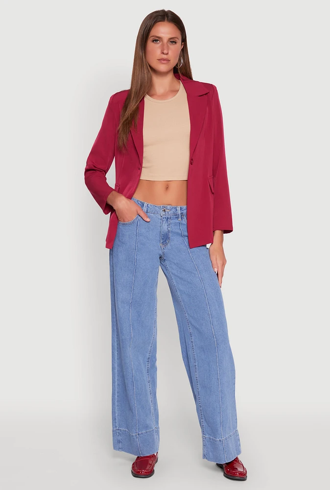 Womens Padded Shoulder One Button Blazer,