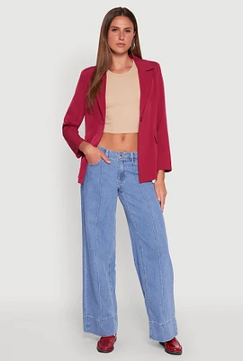 Womens Padded Shoulder One Button Blazer,