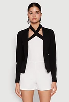 Womens Open Front Pocket Blazer, Black, Size L