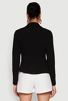 Womens Open Front Pocket Blazer, Black, Size L