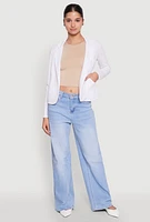 Womens Open Front Pocket Blazer, White, Size L