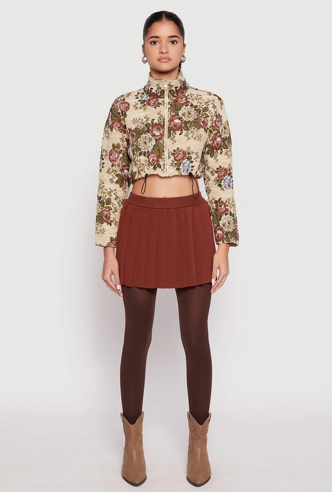 Womens Daisy Jacquard Floral Print Cropped Jacket, Multi, Size M