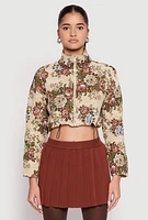 Womens Daisy Jacquard Floral Print Cropped Jacket, Multi, Size S