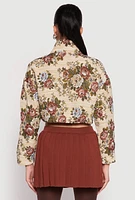 Womens Daisy Jacquard Floral Print Cropped Jacket, Multi, Size L