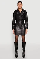 Womens Daisy Faux Leather Belted Front Cropped Moto Jacket,