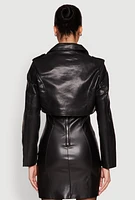 Womens Daisy Faux Leather Belted Front Cropped Moto Jacket,