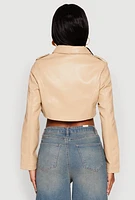 Womens Daisy Faux Leather Belted Front Cropped Moto Jacket,