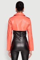 Womens Daisy Faux Leather Belted Front Cropped Moto Jacket, M