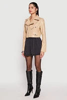 Womens Daisy Faux Leather Cropped Moto Jacket, Beige, Size L