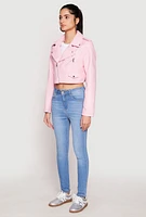 Womens Daisy Faux Leather Cropped Moto Jacket, Pink, Size S