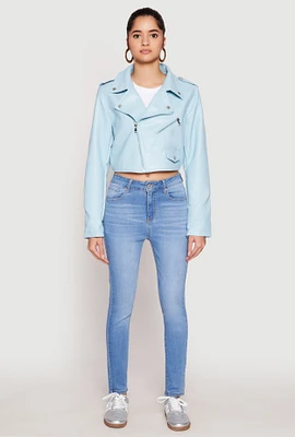 Womens Daisy Faux Leather Cropped Moto Jacket,