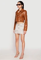 Womens Daisy Faux Leather Cropped Moto Jacket,