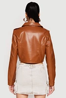 Womens Daisy Faux Leather Cropped Moto Jacket,