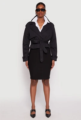 Womens Haute Monde Cropped Trench Coat, Black, Size L