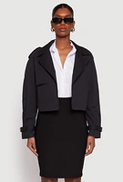 Womens Haute Monde Cropped Trench Coat, Black, Size L