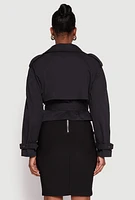 Womens Haute Monde Cropped Trench Coat, Black, Size L