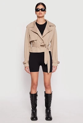 Womens Haute Monde Cropped Trench Coat, Beige, Size M