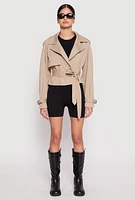 Womens Haute Monde Cropped Trench Coat, Beige, Size M