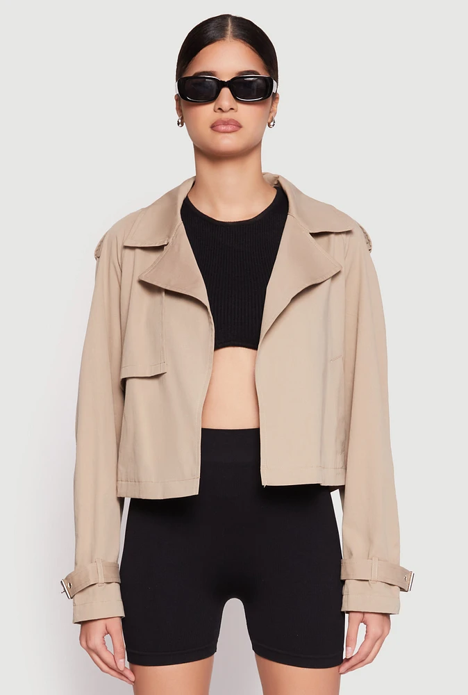 Womens Haute Monde Cropped Trench Coat, Beige, Size S