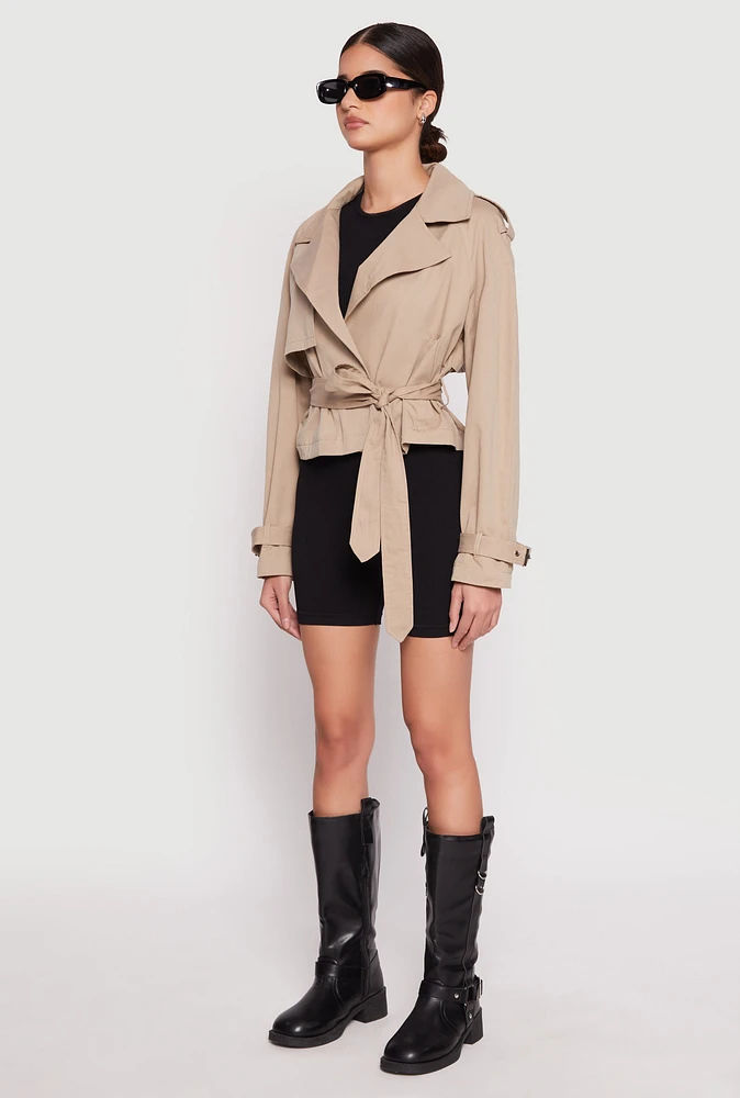 Womens Haute Monde Cropped Trench Coat, Beige, Size S