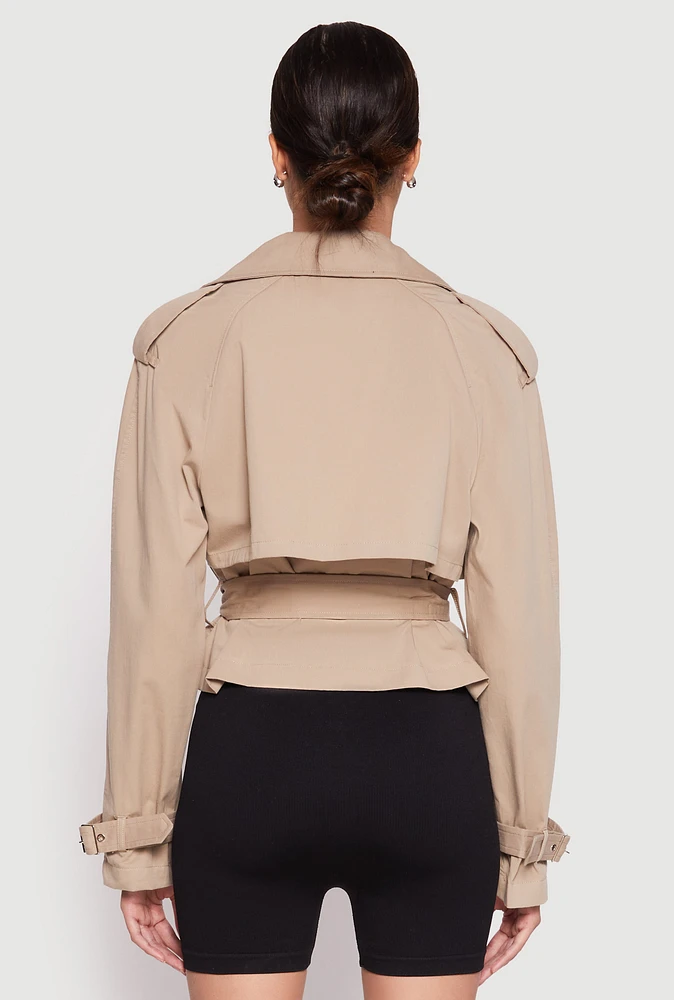 Womens Haute Monde Cropped Trench Coat, Beige, Size S
