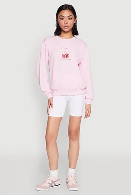 Womens Iris Sweet Cherry Graphic Print Sweatshirt, Pink, Size S