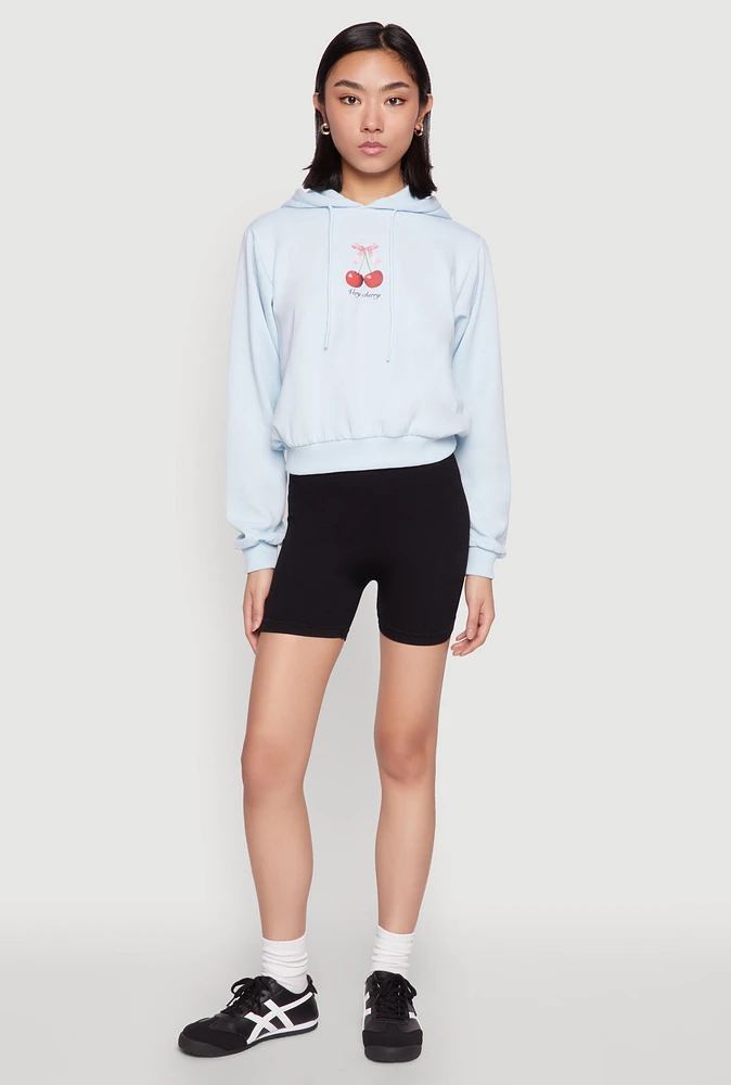 Womens Iris Very Cherry Graphic Print Hoodie, Blue,