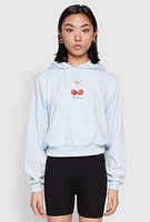 Womens Iris Very Cherry Graphic Print Hoodie, Blue, Size L