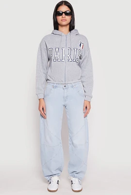 Womens Destination Graphic Cropped Hooded Sweatshirt, Grey, Size L