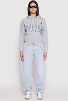 Womens Destination Graphic Cropped Hooded Sweatshirt, Grey, Size L