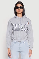 Womens Destination Graphic Cropped Hooded Sweatshirt, Grey, Size L