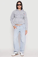 Womens Destination Graphic Cropped Hooded Sweatshirt, Grey, Size L