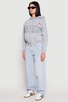 Womens Destination Graphic Cropped Hooded Sweatshirt, Grey, Size L