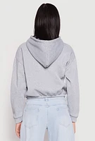 Womens Destination Graphic Cropped Hooded Sweatshirt, Grey, Size L