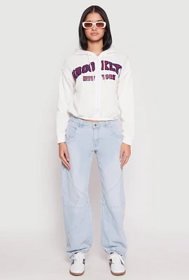 Womens Destination Graphic Cropped Hooded Sweatshirt, White, Size L